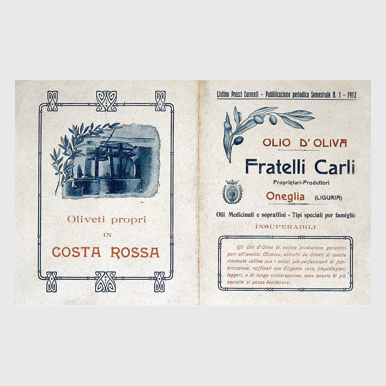 Die erste Preisliste von Olio Carli 