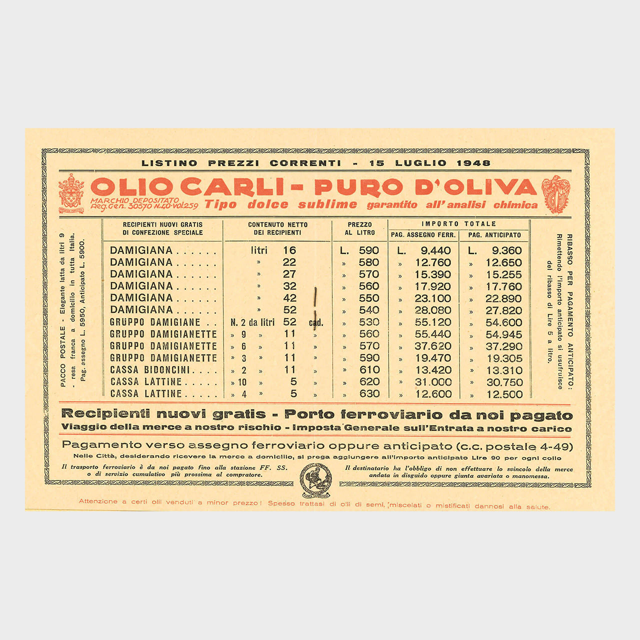 Olio Carli Preisliste